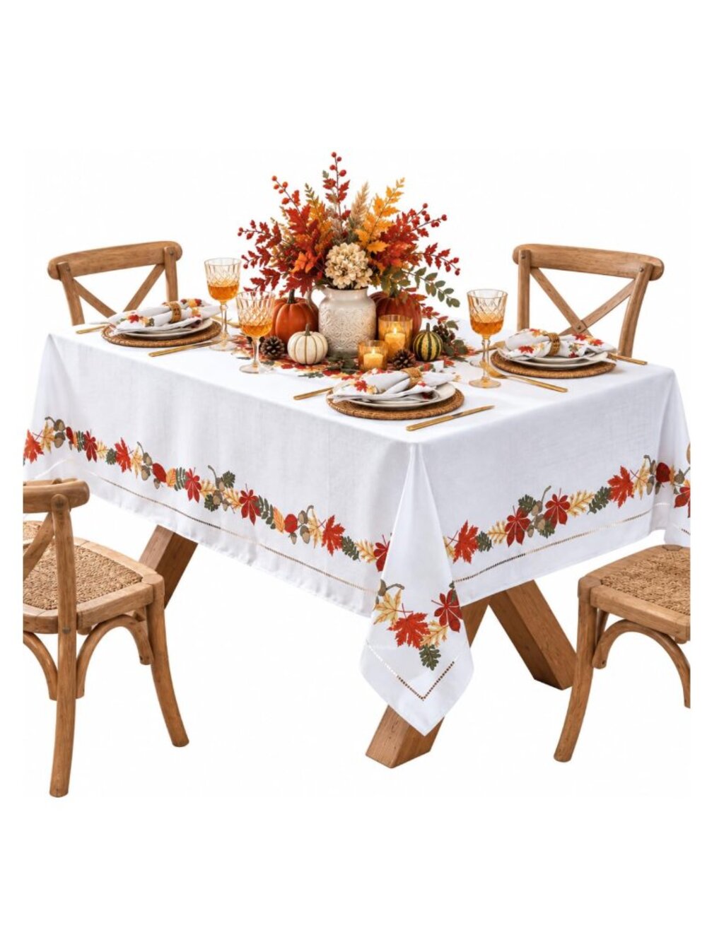 NIP Autumn Fest Thanksgiving Fall Leaf Border Holiday Dining Tablecloth 60"x120"